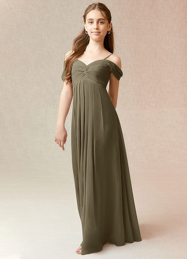 Azazie Kaitlynn Junior Willow Green A-Line Off the Shoulder Chiffon Dress image1