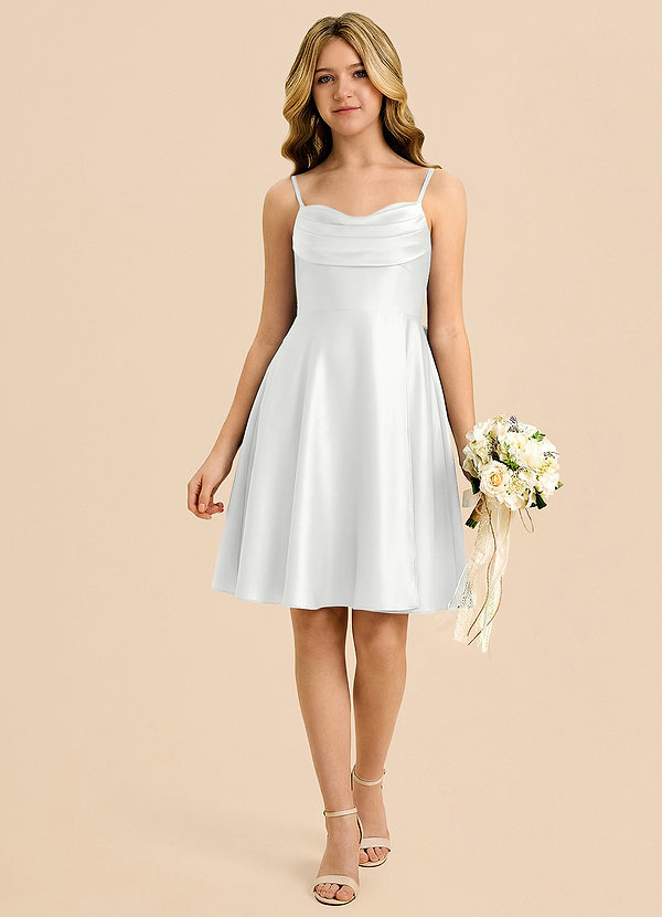 Azazie Bear Junior White A-Line Sweetheart Neckline Stretch Satin Dress image1