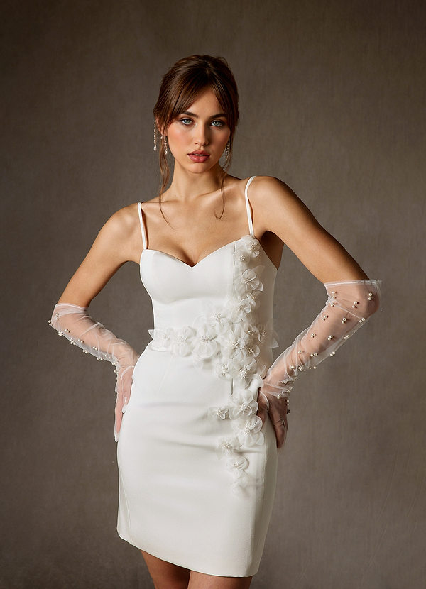 Azazie Leyla Wedding Dresses Diamond White Sheath Sweetheart Neckline Crepe Back Satin Dress image1