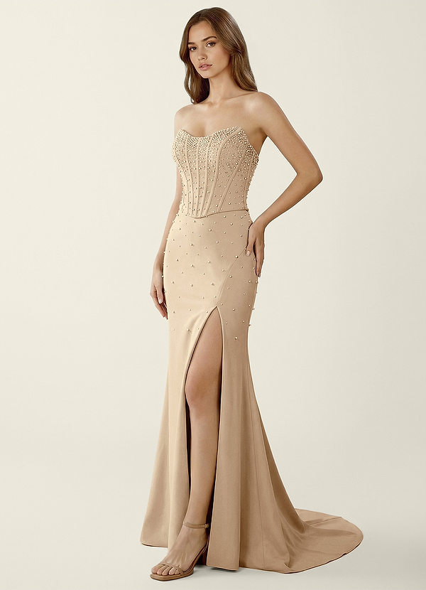 Danica Champagne Todelt korset gallakjole med snøre på ryggen image1