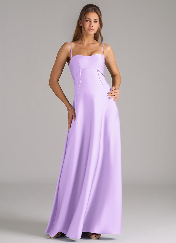 Azazie Valentine Bridesmaid Dresses Lilac A-Line Corset Stretch Satin Dress image1