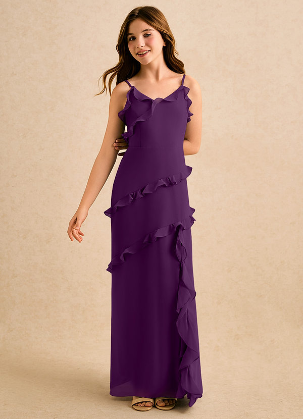 Azazie Lola Girls Formal Sukienki dla dziewczynek sypiących kwiaty Linia A Marszczony Szyfon Długość podłogi Sukienka image1