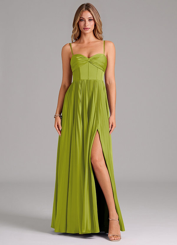 Azazie Akiko Bridesmaid Dresses Lemongrass A-Line Sweetheart Neckline Stretch Satin Dress image1