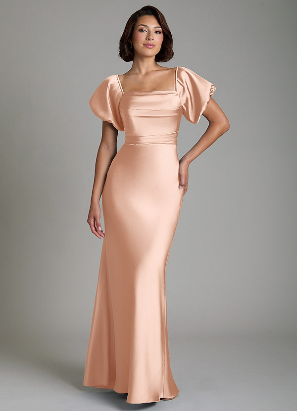 Azazie Lea Bridesmaid Dresses Rose Gold Mermaid Off the Shoulder Stretch Satin Convertible Dress image1