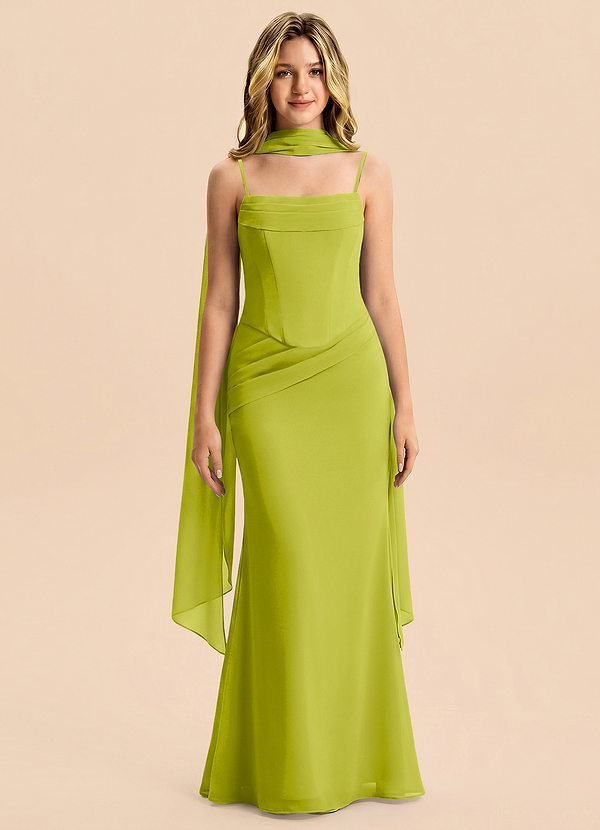 Azazie Sorrel Junior Meerjungfrau-Linie Plissee Chiffon Kleid Zitronengras image1