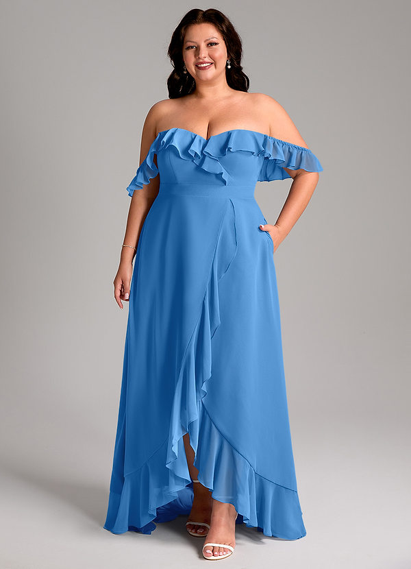 Azazie Lyra Abiti da Damigella Abito Convertibile A-Line in Chiffon Blue Jay image1