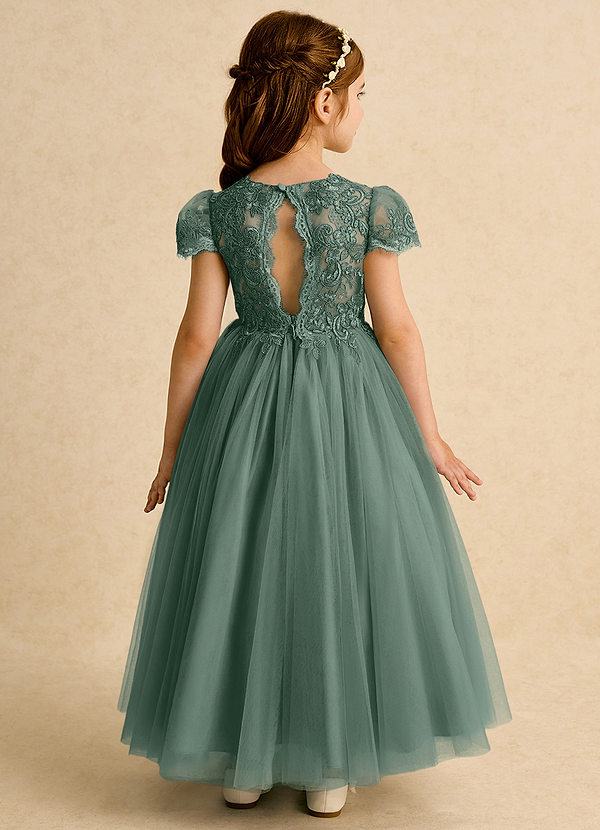 Azazie Puff Flower Girl Dresses Eucalyptus Ball-Gown Lace Tulle Dress image1
