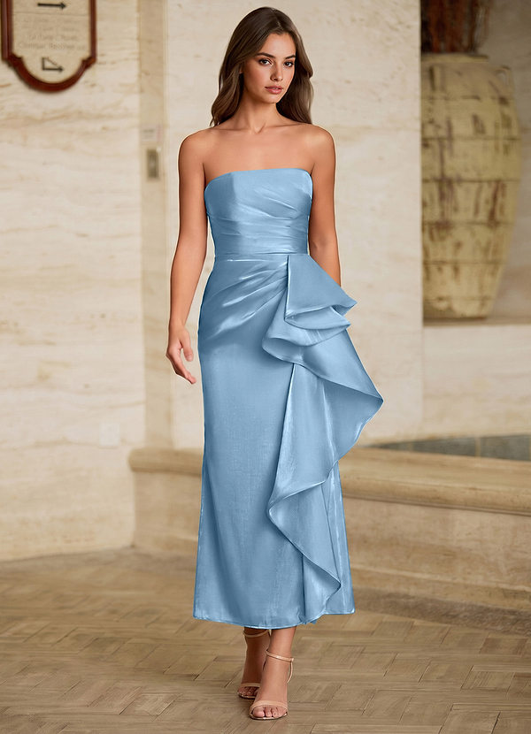 Ottilie Mint Blue Satin Faced Chiffon Ruffled Maxi Dress image1