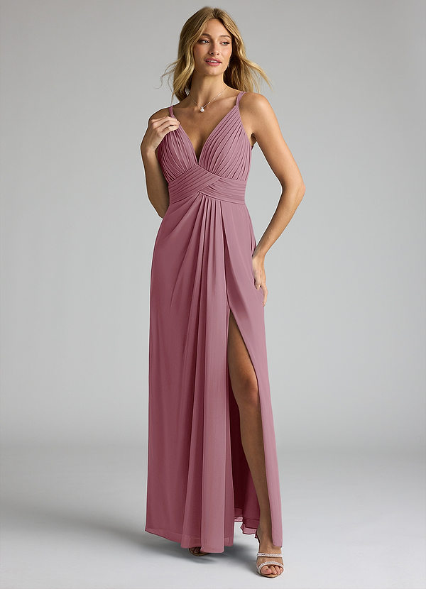 Azazie Maren Allure Brautjungfernkleider A-Linie V-Hals Spitze Chiffon Kleid Vintage Mauve image1