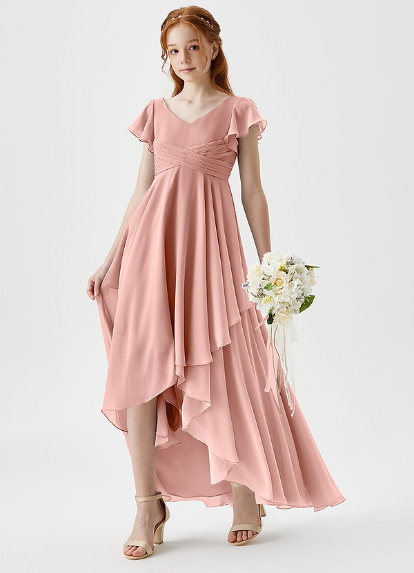 Azazie Caria Junior Rosette A-Line Pleated Chiffon Dress image1