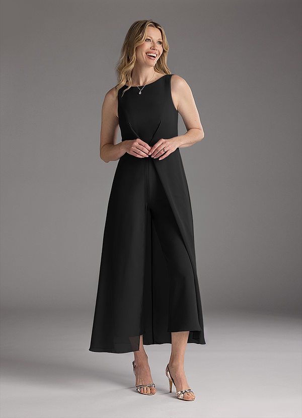 Azazie Anitta Mother of the Bride Dresses Black Jumpsuit/Pantsuit Pleated Stretch Crepe Dress image1