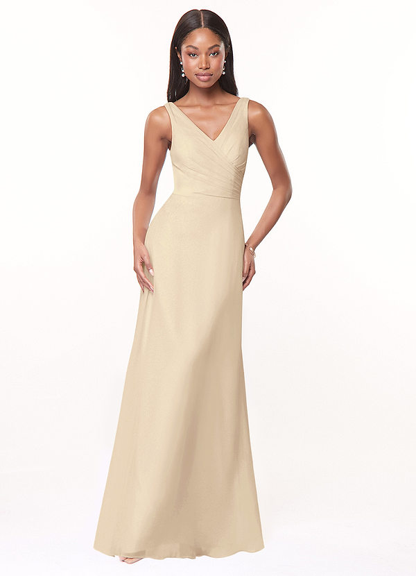 Azazie Nala Bridesmaid Dresses Champagne A-Line Pleated Chiffon Dress image1