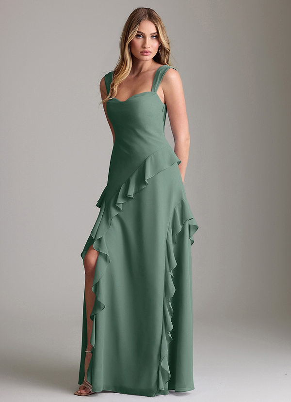 Azazie Sloane Bridesmaid Dresses Sea Moss A-Line Sweetheart Neckline Chiffon Dress image1