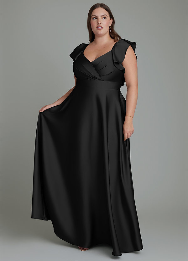 Leilani Bridesmaid Dresses Black A-Line Ruched Stretch Satin Dress image1
