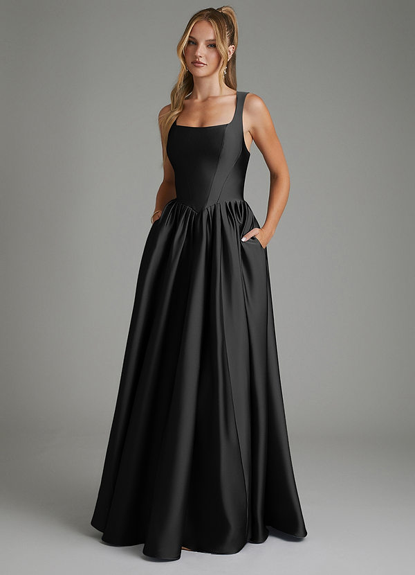 Nevaeh Bridesmaid Dresses Black A-Line Corset Stretch Satin Dress image1
