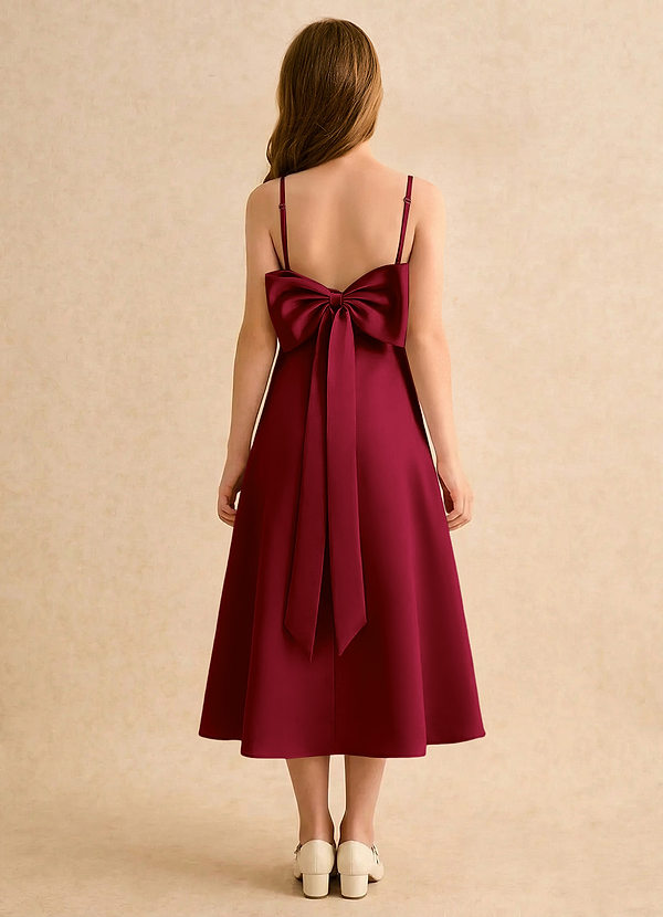 Azazie Jaella Girls Formal Blomsterpigekjoler A-Line Plisseret Mat satin Te-længde Kjole image1