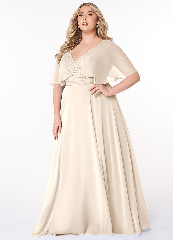 Azazie Pamela Bridesmaid Dresses White Alabaster A-Line V-Neck Pleated Chiffon Dress image1