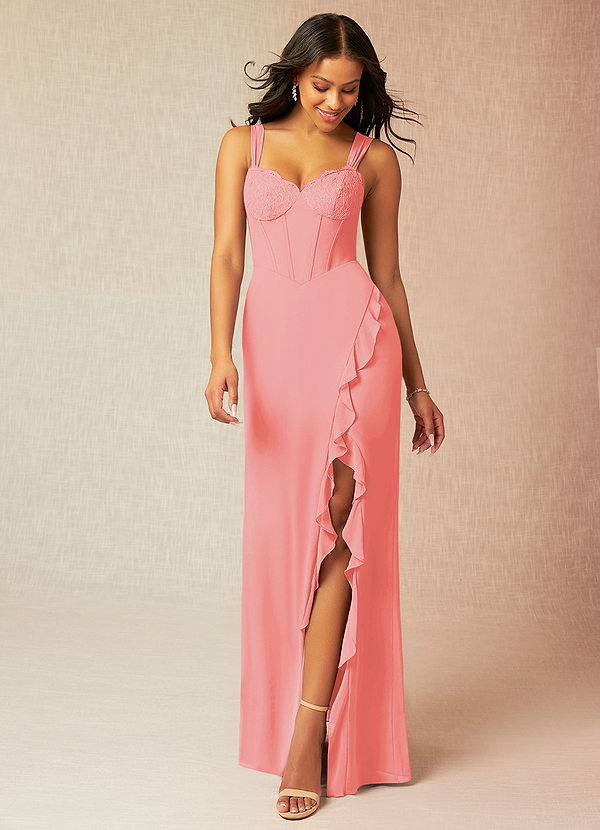 Azazie Camellia Bridesmaid Dresses Sheath Lace Chiffon Floor-Length Dress image1