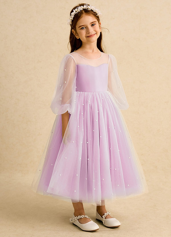 Azazie Trudy Flower Girl Dresses Candy Pink Ball-Gown Sweetheart Neckline Tulle Dress image1