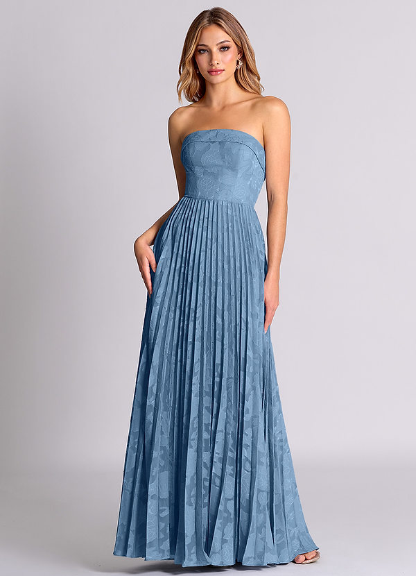 Azazie Mariana Bridesmaid Dresses Steel Blue A-Line Strapless Floral Burnout Convertible Dress image1