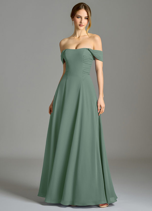 Azazie Oasis Abiti da Damigella Abito A-Line in Chiffon Con Tasche Eucalipto image1