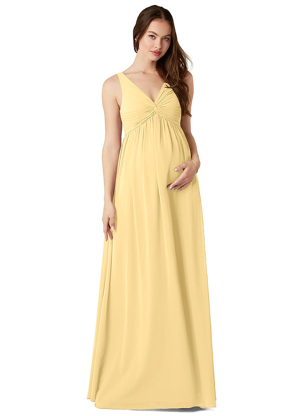 Azazie Yetta Brautjungfernkleider für Schwangere A-Linie V-Hals Versammelt Chiffon Bodenlänge Kleid image1