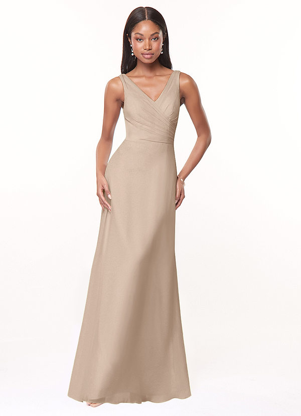 Azazie Nala Bridesmaid Dresses Taupe A-Line Pleated Chiffon Dress image1