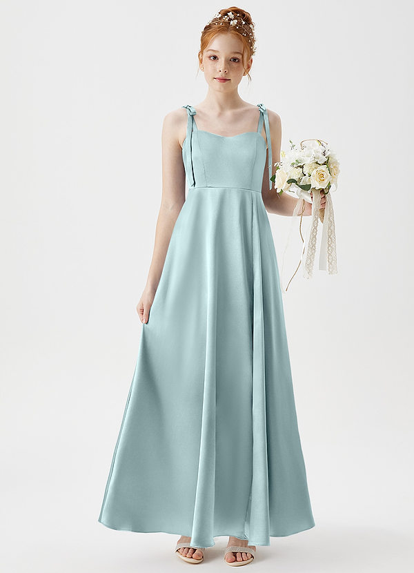 Azazie Rosey Junior A-Linie Herzausschnitt Metallischer Satin Kleid Nebel image1