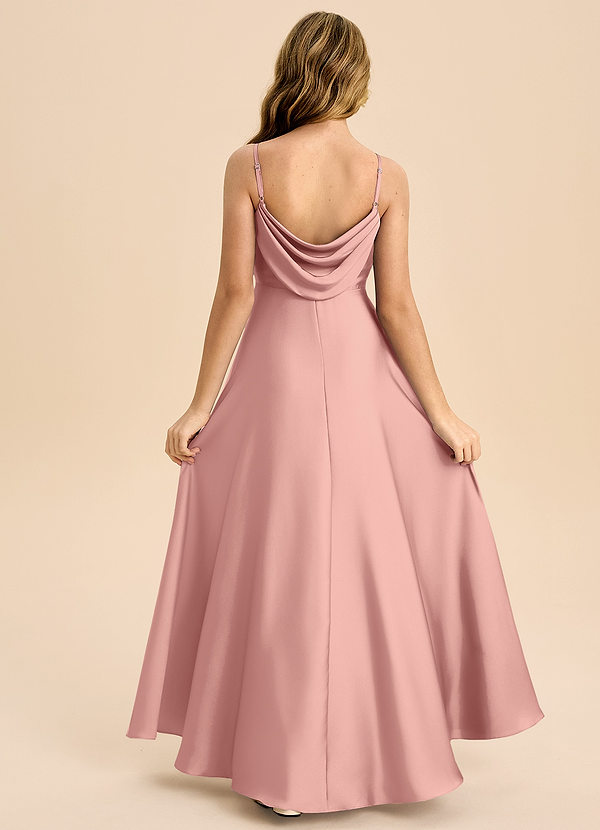 Azazie Bug Junior Rosette A-Line Pleated Stretch Satin Dress image1