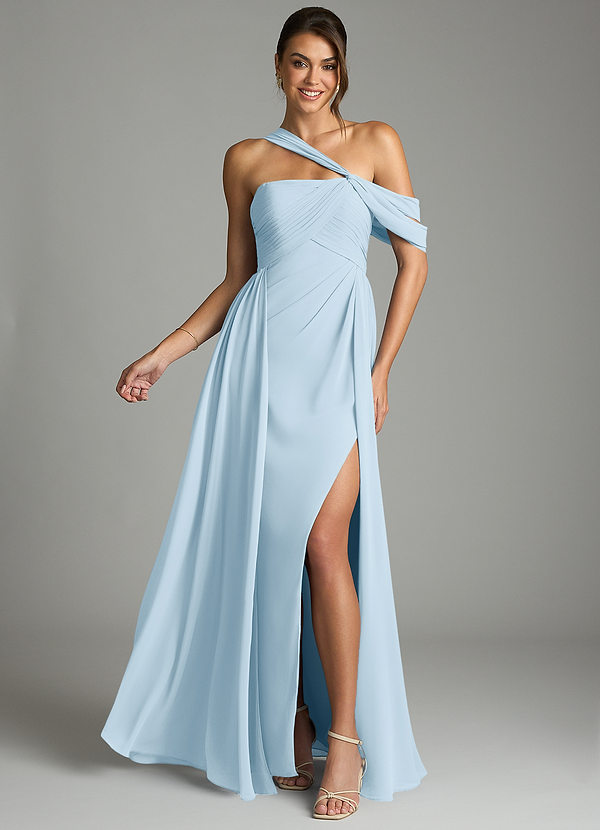 Azazie Kassandra Bridesmaid Dresses Sky Blue A-Line Off the Shoulder Chiffon Dress image1