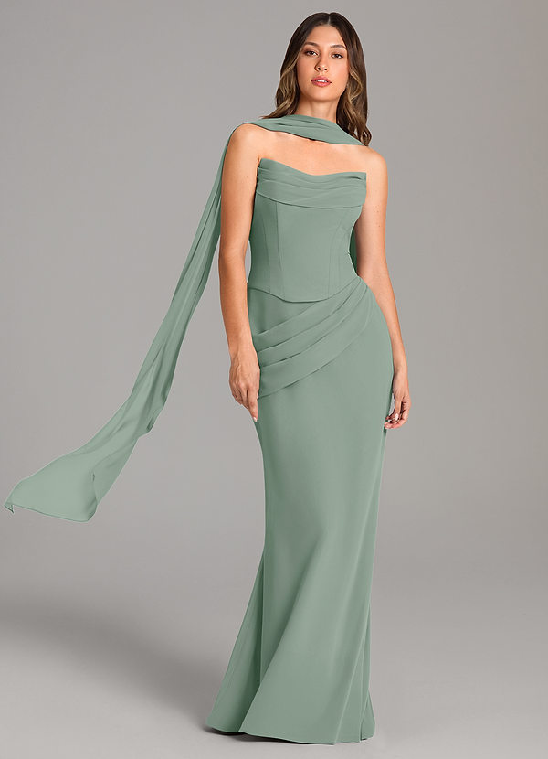 Azazie Sorrel Bridesmaid Dresses Silver Sage Mermaid Corset Chiffon Dress image1