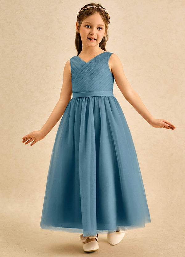 Azazie Lilium Bloemenmeisjes Jurken A-Lijn Jurk van Tule Geplooid Bermuda image1