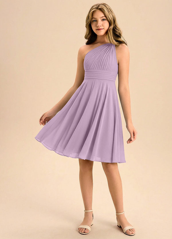 Azazie Charlize Junior Linia A Pofałdowany Szyfon Mini Młodsza druhna Sukienka image1