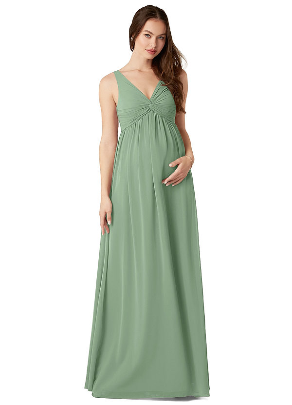 Azazie Yetta Vestidos de dama de honor de maternidad Vestido de Corte En A Cuello en V fruncido Hasta el suelo Gasa image1