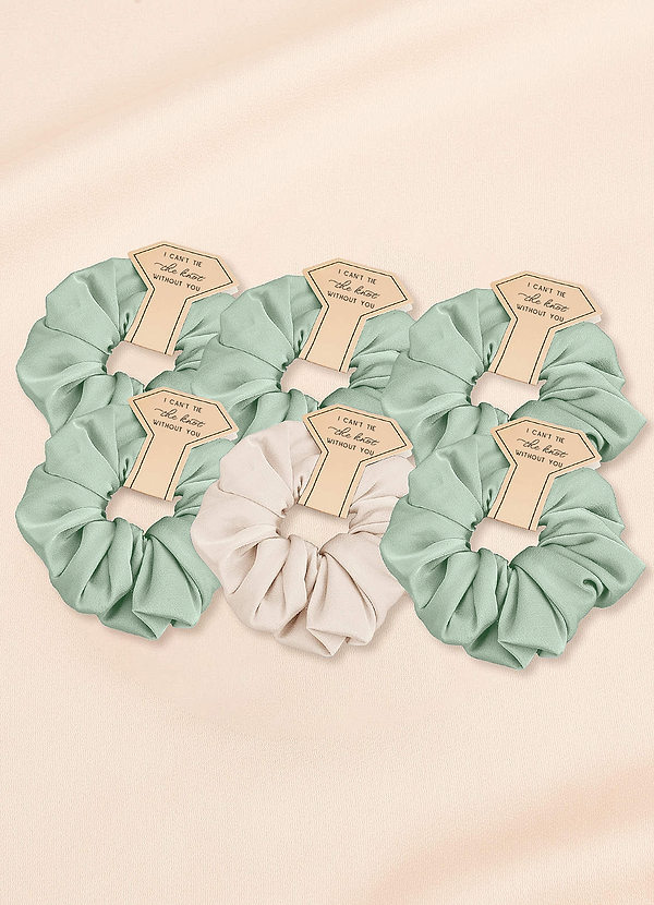 front Bijpassende Kleur Zesdelige Gemengde Kleur Bruidsmeisje Stretch Satijn Over Maat Scrunchie Set
