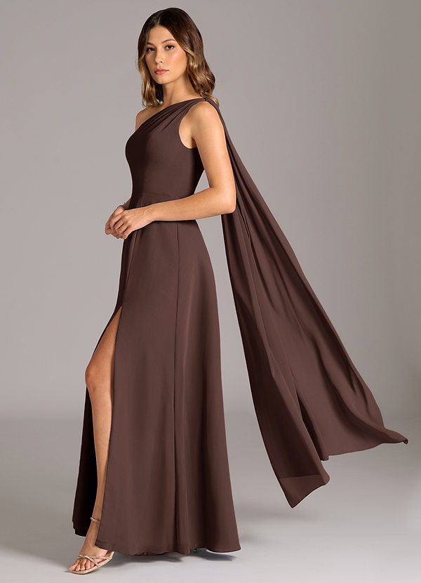Azazie Tella Bridesmaid Dresses Ganache A-Line One Shoulder Chiffon Dress image1