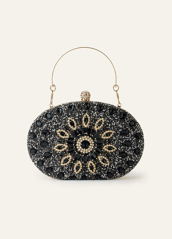front Crystal Sunburst Clutch Bag with Detachable Chain Strap