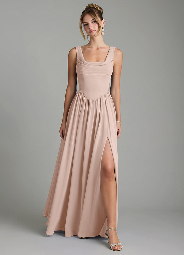 Azazie Novi Brautjungfernkleider A-Linie Plissee Chiffon Kleid Englisches Rosa image1