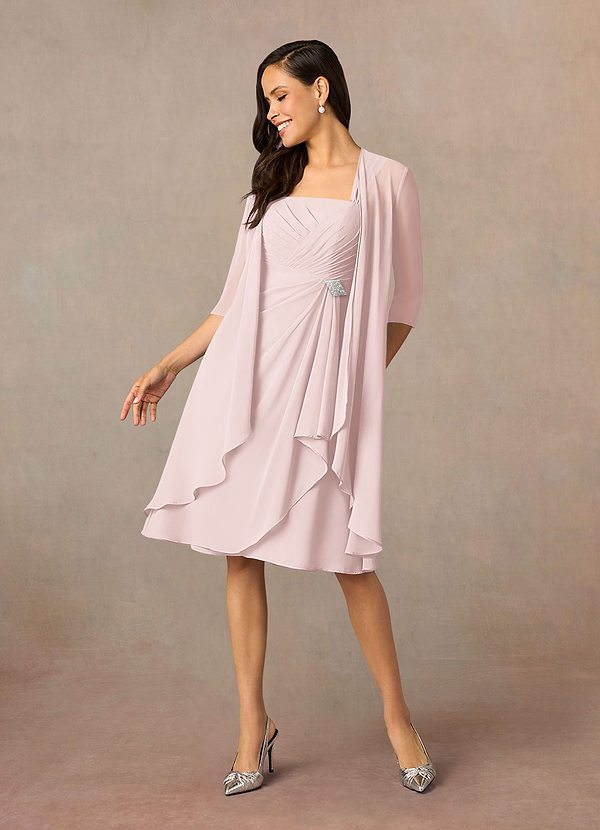 Azazie Olivia Mother of the Brides Dresses Blushing Pink A-Line Square Neckline Pleated Chiffon Dress image1