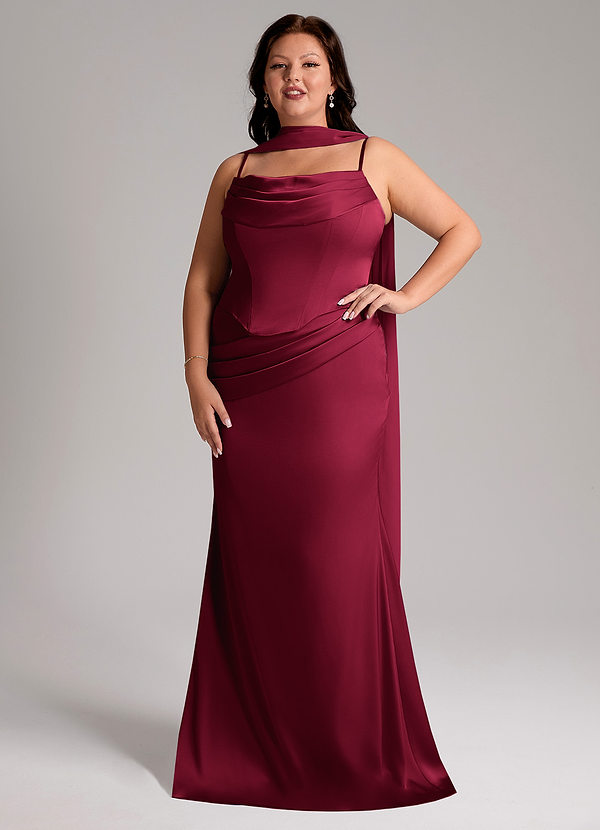Azazie Sorrel Bridesmaid Dresses Burgundy Mermaid Strapless Stretch Satin Convertible Dress image1