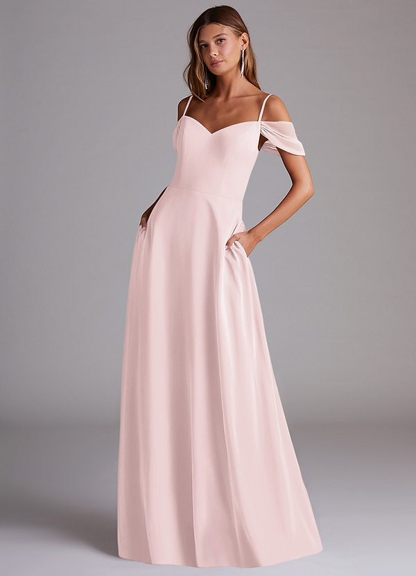 Azazie Marley Bridesmaid Dresses Blushing Pink A-Line Off the Shoulder Chiffon Convertible Dress image1