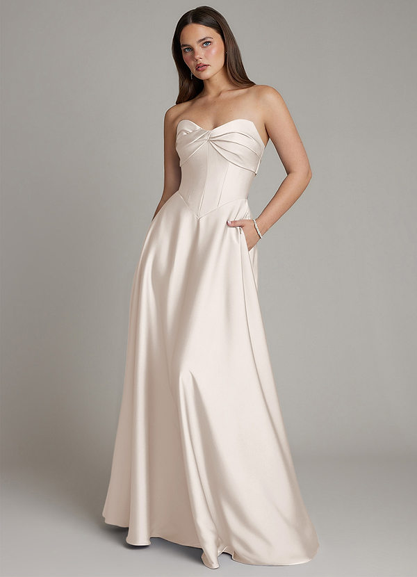Meleena Bridesmaid Dresses White Alabaster A-Line Strapless Stretch Satin Dress image1