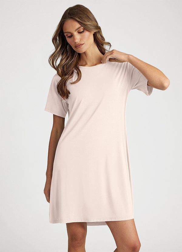 front Rumieniąc Różowy Bamboo Fiber T-Shirt Dress