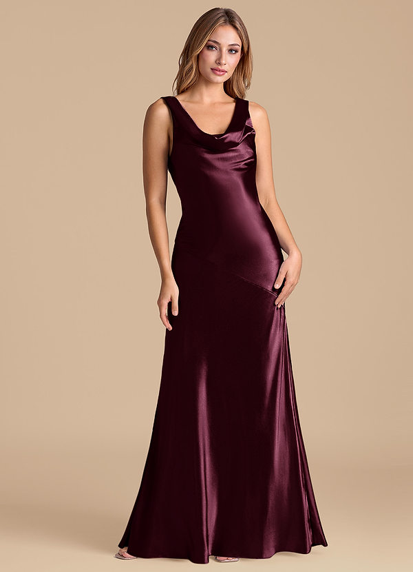 Azazie Rylina Bridesmaid Dresses Cabernet Mermaid Metallic Satin Dress image1