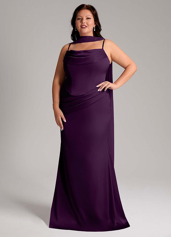 Azazie Sorrel Bridesmaid Dresses Grape Mermaid Strapless Stretch Satin Convertible Dress image1