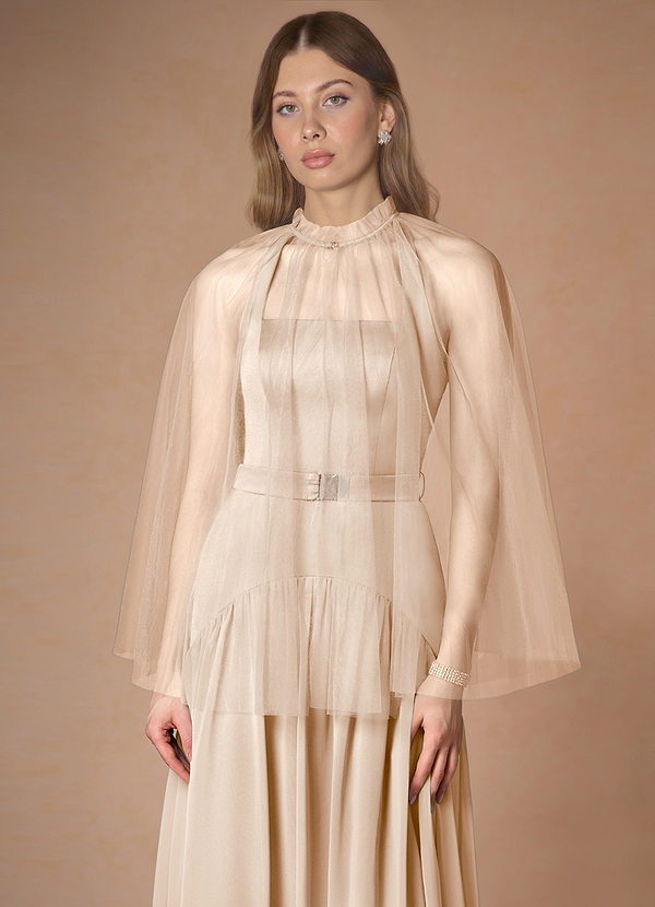 front Bijpassende kleur geplooide tule cape