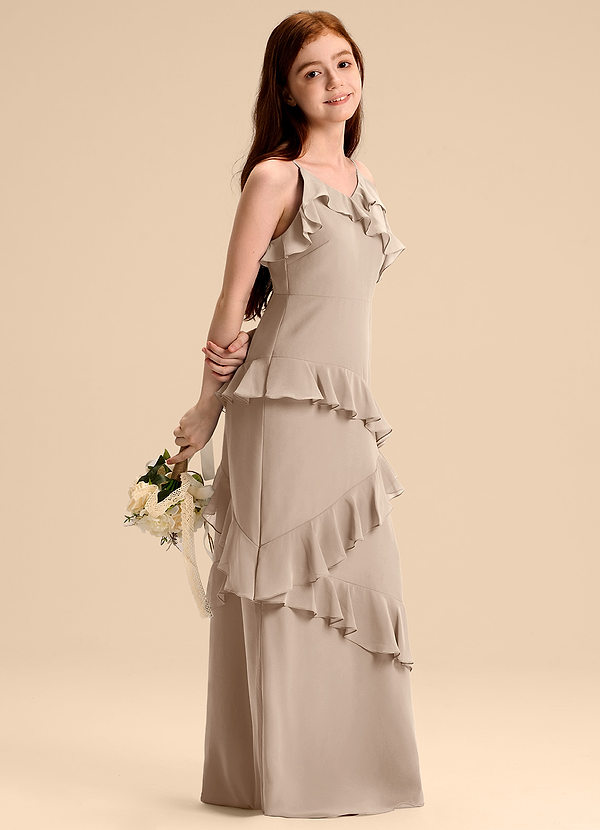 Azazie Evara Junior Abito A-Line in Chiffon Taupe image1