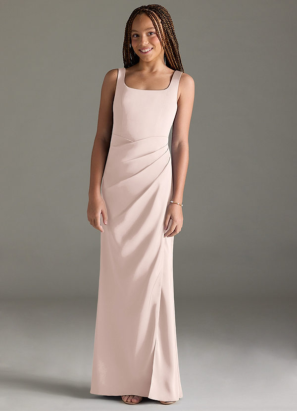 Azazie Mero Junior Blushing Pink Mermaid Pleated Stretch Satin Dress image1