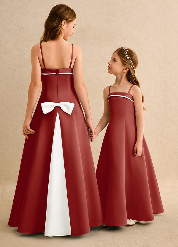 Azazie Izel Girls Formal Vestidos de Niña de Flores Vestido de Marfil Terracotta de Satin Mate de Corte en A con Plisado image1