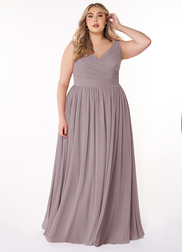 Azazie Keyla Brautjungfernkleider A-Linie V-Hals Gefaltet Chiffon Kleid Dämmerung image1